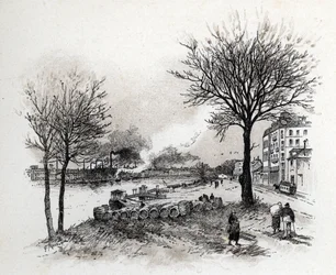 Utsikt over Ivry sur Seine (Ivry-sur-Seine) Tegning av Gustave Fraipont (1849-1923) fra Saint-Juirs