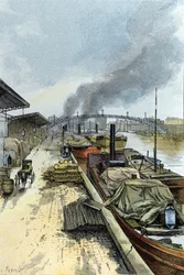Utsikt over Canal de la Villette i Paris Tegning av Gustave Fraipont (1849-1923) fra Saint-Juirs