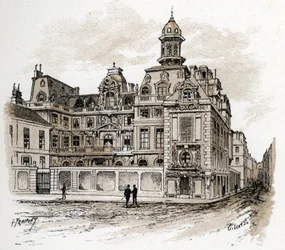 Utsikt over Hotel de la Valletta på Quai des Celestins, Paris (Utsikt over Hotel Valette på quai des Celestins, Paris) Tegning av Gustave Fraipont (1849-1923) henter fra Saint-Juirs "" La seine a travers Paris"