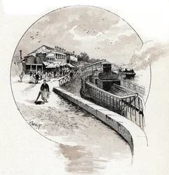 Utsikt over Point du Jour-distriktet, Boulogne Billancourt (Utsikt over Point du Jour-distriktet, Boulogne-Billancourt) Tegning av Gustave Fraipont (1849-1923) fra Saint-Juirs