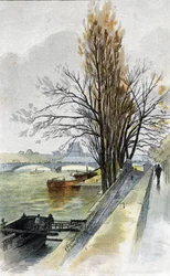Utsikt over solferinobroen fra Quai d'Orsay, Paris (Utsikt over solferinobroen fra Quai d'Orsay, Paris) Tegning av Gustave Fraipont (1849-1923) er hentet fra Saint-Juirs "La seine a travers Paris"