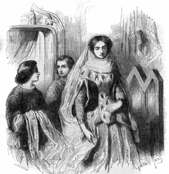 Portrett av Jeanne de Montmorency, datter av Bouchard 1st de Marly. 13.-14. århundre. Gravering av Gustave Janet
