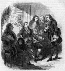 The encounter between the Russian tsar Peter the Great (1672-1725) and Voltaire (Francois Marie Arouet, dit) (1694-1778). Engraving by Gustave Janet