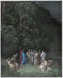 Inferno, sang 4: Homer, dikterne og heltene i Limbo, illustrasjon fra Den guddommelige komedie av Dante Alighieri, 1885