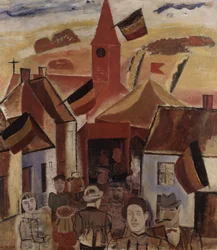 Landsbymarked, ca. 1930 (olje på lerret)