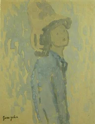 Jente med hatt (gouache på papir)
