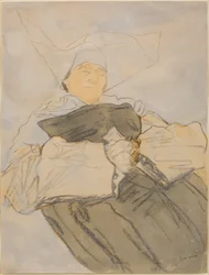 Sovende nonne, ca. 1916–18 (kull, akvarell og gouache)