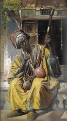 ""Fumeur de pipe a eau"" (narghile) (The Water-Pipe Smoker) Peinture de Gyula Tornai (1861-1928) Olje på tre 1903 Dim 58x34 cm Privat samling