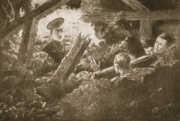 Sekundløytnant C.F.H. Calvert graver opp og redder to menn fra et gruvegalleri som hadde falt inn