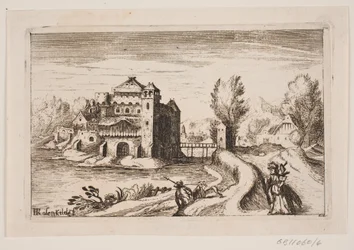 Elvelandskap med slott på en bredd