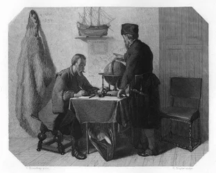 Willem Barents og Jacob van Heemskerk kartlegger ruten deres, 1596 c1870
