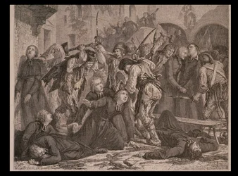 Massakren på prestene i september 1792, gravert av Charles Maurand