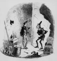 Nicholas instruerer Smike i skuespillkunsten, illustrasjon fra `Nicholas Nickleby
