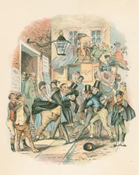 Scene fra Nicholas Nickelby av Charles Dickens, 1838-1839