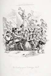"Oppbruddet" i Dotheboys Hall, illustrasjon fra "Nicholas Nickleby" av Charles Dickens (1812-70) publisert 1839