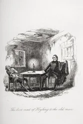 Det siste besøket av Heyling til den gamle mannen, illustrasjon fra `The Pickwick Papers