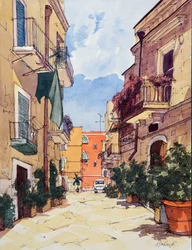 Gamlebyen, Bari, Italia, ca. 2024 (akvarell og blekk på papir)