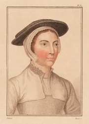 Portrett av ukjent kvinne fra hoffet til kong Henry VIII., 1812 (gravering)