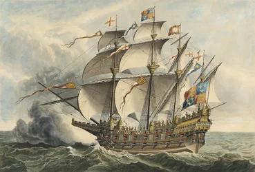 «The Great Harry», det første krigsskipet som fraktet kanoner, bygget i Woolwich under Henrik VIIIs regjeringstid.