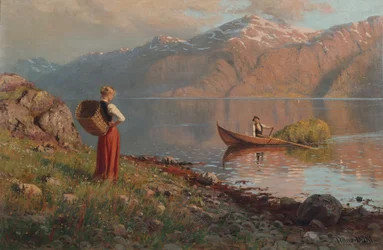 Date ved fjorden (olje på lerret)