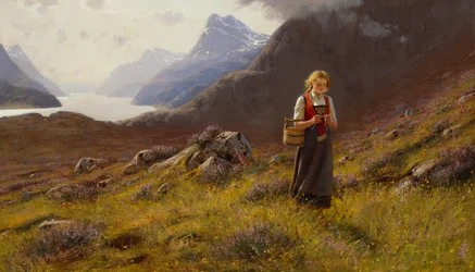 Knitting Dairymaid (olje på lerret)