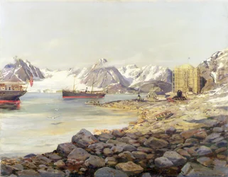 Skipene til Andree Polar Expedition ankret utenfor balkongstasjonen, Dane