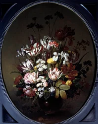 Vase med blomster. Maleri av Hans Bollongier (v.1600-ap. 1644), Ec. Hol. Olje på lerret. Dimensjon: 0,83 X 0,68m. Chalon-Sur-Saone, Denon-museet