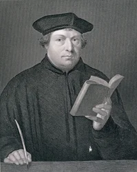 Martin Luther (1483-1546), gravert av W. Holl, fra 'World Religion', utgitt av A. Fullarton und Co.