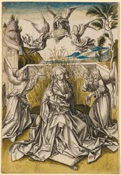 Madonna og engler i et landskap, ca. 1500