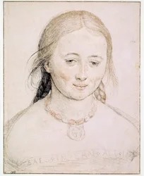 Ung kvinnes hode Tegning på spissen av metall, penn og blod av Hans Holbein den gamle (1460-1524) 1500-tallssol. 0,19x0,15 m Paris, Musée du Louvre
