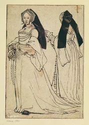 To visninger av en kvinne med engelsk hette, ca. 1528-30