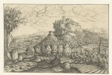 Landskap med et slott på et fjell