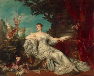 Sittende portrett av grevinne Gabrielle Louise Marie Duchâtel (1854–1889), kone til den franske ambassadøren i Wien