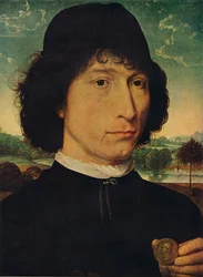Portrett av en mann som holder en mynt av keiser Nero, 1474