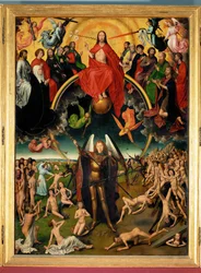 Triptykon med den siste dommedag, midtpanel: Dom og veiing av sjeler (triptykon på panel)