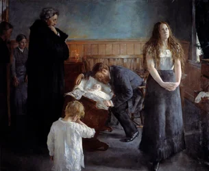 Det syke barnet. Maleri av Hans Olaf Heyerdale (1857-1913) Ec. Saksøkt