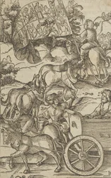 The Virtuous Man on a Chariot on his Way to Heaven, fra Hymmelwagen auff dem, wer wol leb..., 1517.