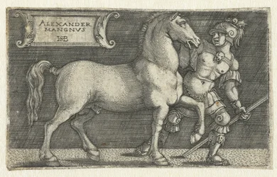 Alexander den store med hesten Bucephalus Alexander Mangnvs (tittel på objekt)