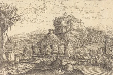 Landskap med et slott i sentrum, 1553.