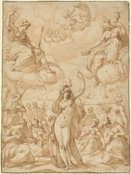 Allegori om Minerva som musenes hode, i eller før 1575 (penn og blekk)