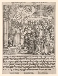 Keiseren Maximilian presentert av hans skytshelgener til den allmektige, 1519.