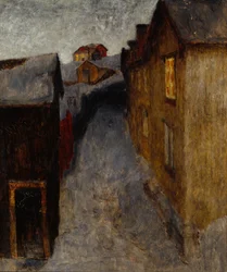 Fra en trist by (olje på lerret)