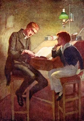 David Copperfield og Uriah Heep, illustrasjon for 'Character Sketches from Dickens' satt sammen av BW Matz, 1924