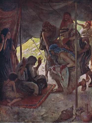 Josephs frakk brakt til Jacob, illustrasjon fra Pictures That Teach The Crown Series, 1920