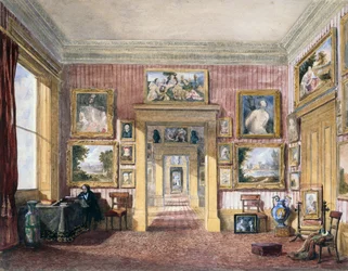 Spisestuen på Thirlestaine House, Cheltenham, ca. 1843 (akvarell)