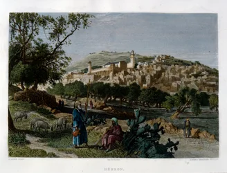 Hebron, gravert av Alfred Krausse etter et bilde av Harry Fenn, publisert i Picturesque Palestine, ca 1875