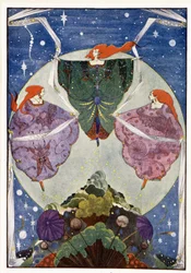 Feer:”” De danset med sjal som var vevd av tåke og måneskinn””: Alvebakken - i “” Eventyr”” av HC Andersen, ill. av Harry Clarke