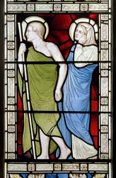 The Crucifixion sidepanel, East Window, 1872 (farget glass)