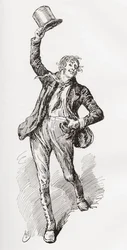 Mark Tapley. Illustrasjon av Harry Furniss for Charles Dickens-romanen Martin Chuzzlewit, fra The Testimonial Edition, utgitt 1910.