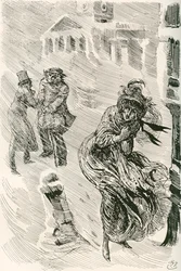 Martha vandreren. Illustrasjon av Harry Furniss for Charles Dickens-romanen David Copperfield, fra The Testimonial Edition, utgitt 1910.
